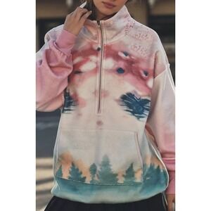 Pilcro Anthropologie Sweater Pink White Graphic Tie Dye Lightweight Pullover MP